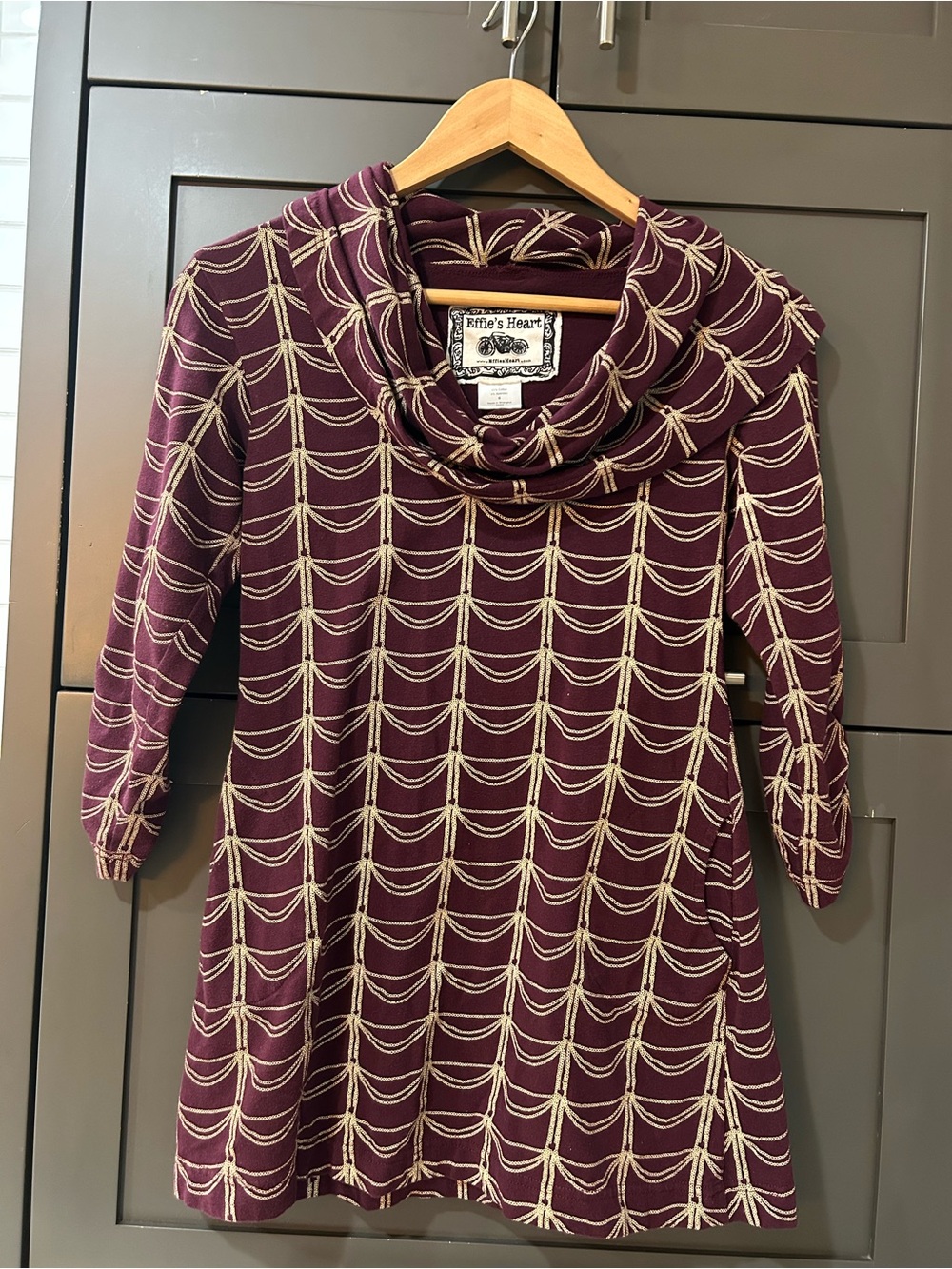 Effie's Heart Plum Mini Dress with Cream Ladder Stitch Pattern